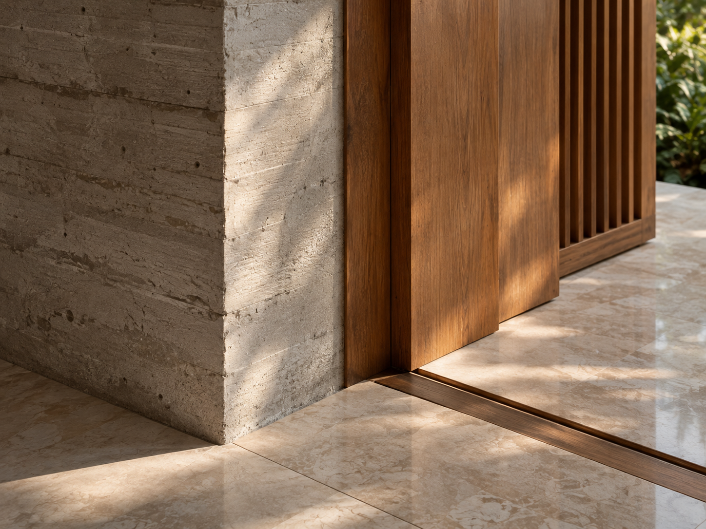 Warm interior corridor with natural materials
